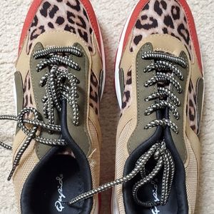 Leopard colorblock lace front sneaker